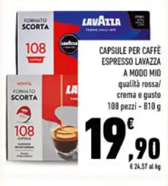 Conad CAPSULE PER CAFFÈ ESPRESSO LAVAZZA A MODO MIO qualità rossal crema e gusto 108 pezzi - 810 g offerta