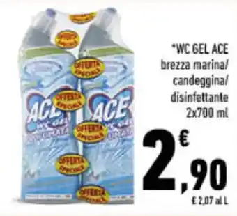 Conad WC GEL ACE brezza marina/ candeggina/ disinfettante 2x700 ml offerta