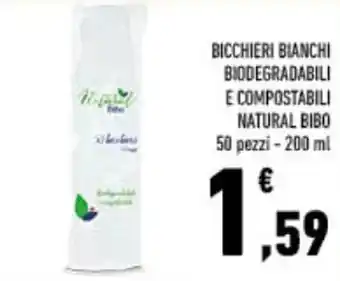 BICCHIERI BIANCHI BIODEGRADABILI E COMPOSTABILI NATURAL BIBO 50 pezzi - 200 ml