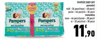 Conad PAMPERS BABY-DRY pannolini midi - 56 pezzi/maxi-48 pezzi offerta
