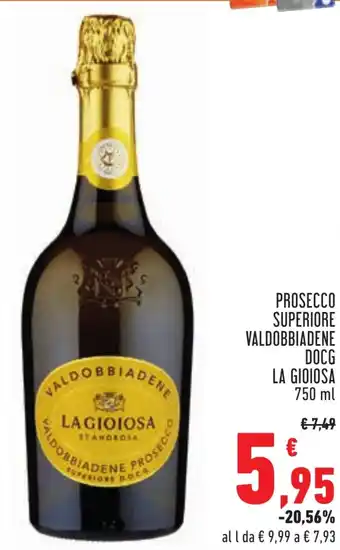 Conad PROSECCO SUPERIORE VALDOBBIADENE DOCG LA GIOIOSA 750 ml offerta