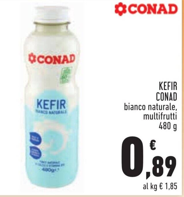 Offerta KEFIR CONAD bianco naturale, multifrutti 480 g di Conad