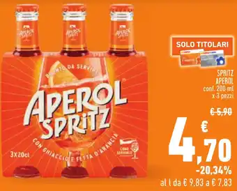Conad SPRITZ APEROL conf. 200 ml x 3 pezzi offerta