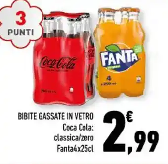 Conad BIBITE GASSATE IN VETRO Coca Cola: classica/zero Fanta 4x25cl offerta