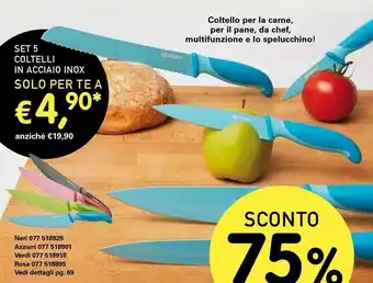 Set 5 Coltelli In Acciaio Inox Neri