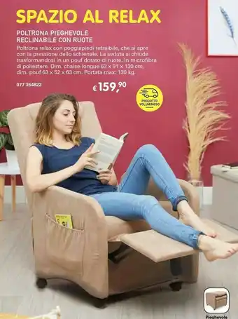 Dmail Poltrona Pieghevole Reclinabile Con Ruote offerta