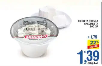 Qui Discount RICOTTA FRESCA VASCHETTA 300 GR offerta