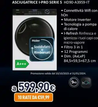 Unieuro ASCIUGATRICE I-PRO SERIE 5 HD90-A3959-IT offerta