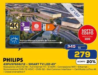 Euronics PHILIPS 43PUS7608/12 - SMART TV LED 43" offerta