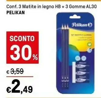 Iper La Grande Pelikan 3 Matite In Legno Hb + 3 Gomme Al30 offerta