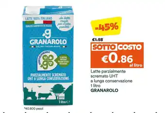Unes Latte parzialmente scremato UHT a lunga conservazione 1 litro GRANAROLO offerta