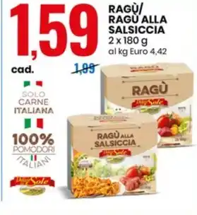 Eurospin Delizie dal sole ragù/ragù alla salsiccia offerta