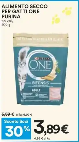 Coop ALIMENTO SECCO PER GATTI ONE PURINA tipi vari, 800 g offerta