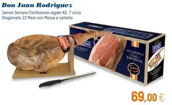 Don Juan Rodriguez Jamon Serrano Confezione regalo KG. 7 circa Stagionato 12 Mesi con Morsa e coltello