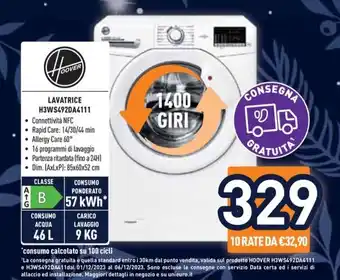 Unieuro HOOVER LAVATRICE H3WS492DA4111 offerta