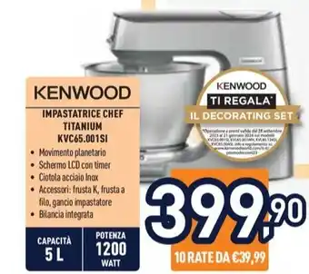 Unieuro KENWOOD IMPASTATRICE CHEF TITANIUM KVC65.001SI offerta