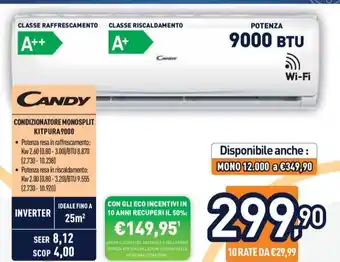Unieuro CANDY CONDIZIONATORE MONOSPLIT KITPURA9000 offerta