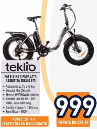 Unieuro teklio FAT E-BIKE A PEDALATA ASSISTITA TEKLIO TF3 offerta