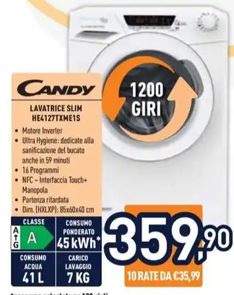 Unieuro CANDY LAVATRICE SLIM HE4127TXME1S offerta