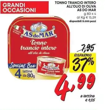 Pam TONNO TRANCIO INTERO ALL'OLIO DI OLIVA AS DO MAR offerta