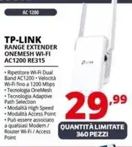 Comet TP-LINK RANGE EXTENDER ONEMESH WI-FI AC1200 RE315 offerta
