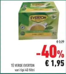 Conad Superstore TÈ VERDE EVERTON vari tipi 40 filtri offerta