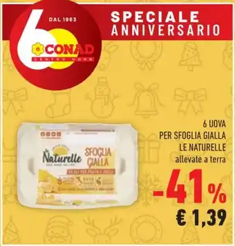 Conad 6 UOVA PER SFOGLIA GIALLA LE NATURELLE allevate a terra offerta