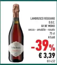 Conad LAMBRUSCO REGGIANO D.O.C. CA' DE MEDICI offerta