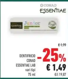 Conad DENTIFRICIO CONAD ESSENTIAE LAB offerta