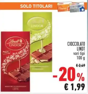 Conad City CIOCCOLATO LINDT vari tipi 100 g offerta