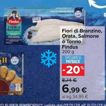 Carrefour Market Fiori di Branzino, Orata, Salmone o Tonno Findus 200 g offerta