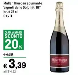 Iper La Grande Muller Thurgau spumante Vigneti delle Dolomiti IGT brut 75 cl CAVIT offerta