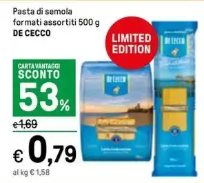 Iper La Grande Pasta di semola formati assortiti 500 g DE CECCO offerta