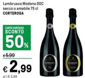 Iper La Grande Lambrusco Modena DOC secco o amabile 75 cl CORTEROSA offerta