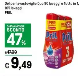 Iper La Grande Gel per lavastoviglie Duo 90 lavaggi o Tutto in 1, 105 lavaggi PRIL offerta