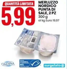 Eurospin MERLUZZO NORDICO PUNTA DI SALE, 2 PZ 300 g offerta