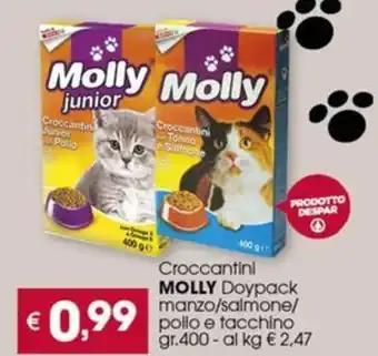 Despar Croccantini MOLLY Doypack manzo/salmone/ pollo e tacchino gr.400 offerta
