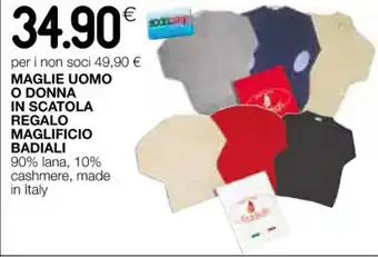 Coop MAGLIE UOMO O DONNA IN SCATOLA REGALO MAGLIFICIO BADIALI offerta