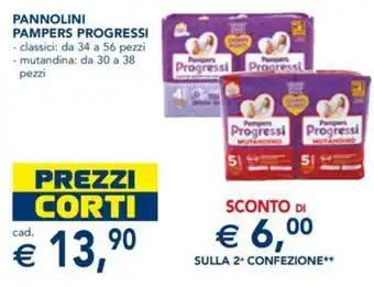 Esselunga PANNOLINI PAMPERS PROGRESSI - classici: da 34 a 56 pezzi - mutandina da 30 a 38 pezzi offerta
