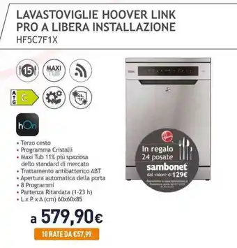 Unieuro LAVASTOVIGLIE HOOVER LINK PRO A LIBERA INSTALLAZIONE HF5C7F1X offerta