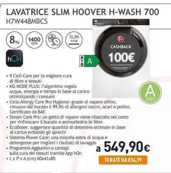 Unieuro LAVATRICE SLIM HOOVER H-WASH 700 H7W448MBCS offerta