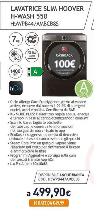 Unieuro LAVATRICE SLIM HOOVER H-WASH 550 H5WPB447AMBCB8S offerta