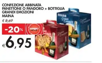 Bennet CONFEZIONE ABBINATA PANETTONE O PANDORO+ BOTTIGLIA GRANDI EMOZIONI MAINA offerta