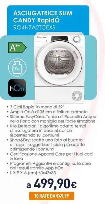 Unieuro ASCIUGATRICE SLIM CANDY Rapidó RO4H7A2TCEXS offerta