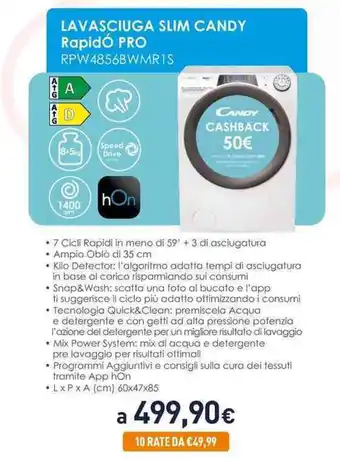 Unieuro LAVASCIUGA SLIM CANDY RapidÓ PRO RPW4856BWMRIS offerta