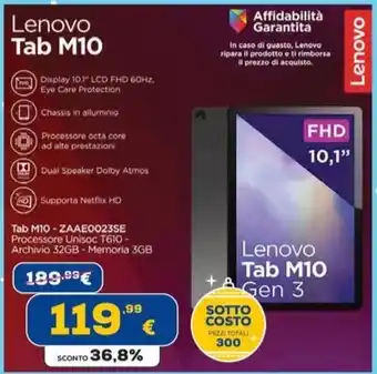 Euronics Lenovo Tab M10 offerta