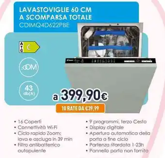 Unieuro LAVASTOVIGLIE 60 CM A SCOMPARSA TOTALE CDIMQ4D622PBE offerta