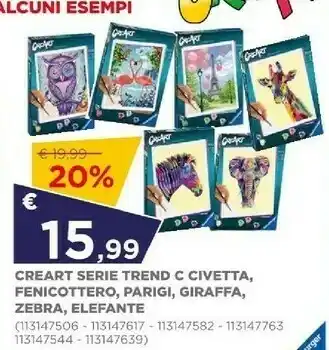 Creart Serie Trend C Civetta, Fenicottero, Parigi, Giraffa, Zebra, Elefante