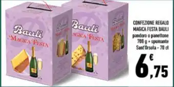 Conad City CONFEZIONE REGALO MAGICA FESTA BAULI pandoro o panettone 700 g + spumante Sant'Orsola - 70 cl offerta