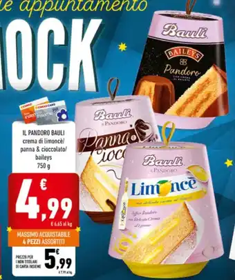 Conad City IL PANDORO BAULI crema di limoncè/ panna & cioccolato/ baileys 750 g offerta